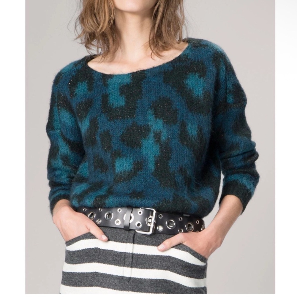maje killete leopard pattern sweater sz 2 usa sz m